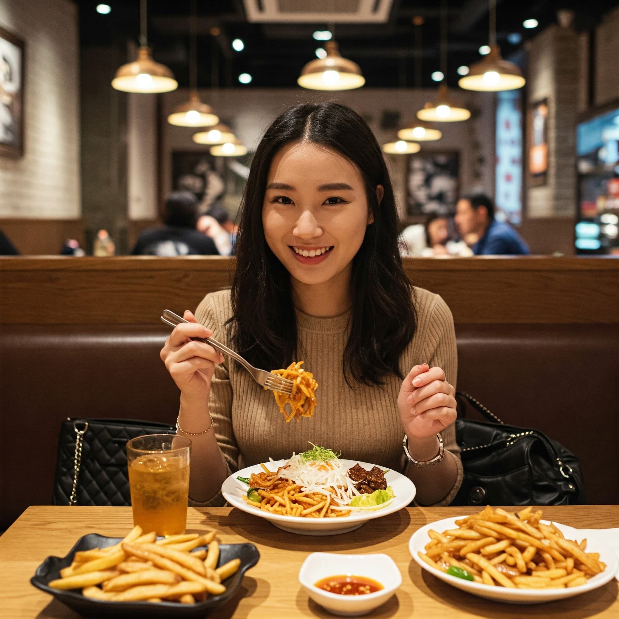 Person enjoying a meal at restaurant